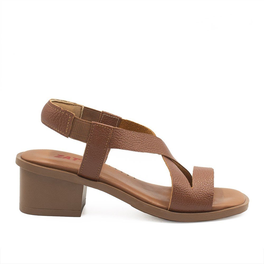 Sandália Zatta Cruzada Couro Eloah Caramelo Marrom 2