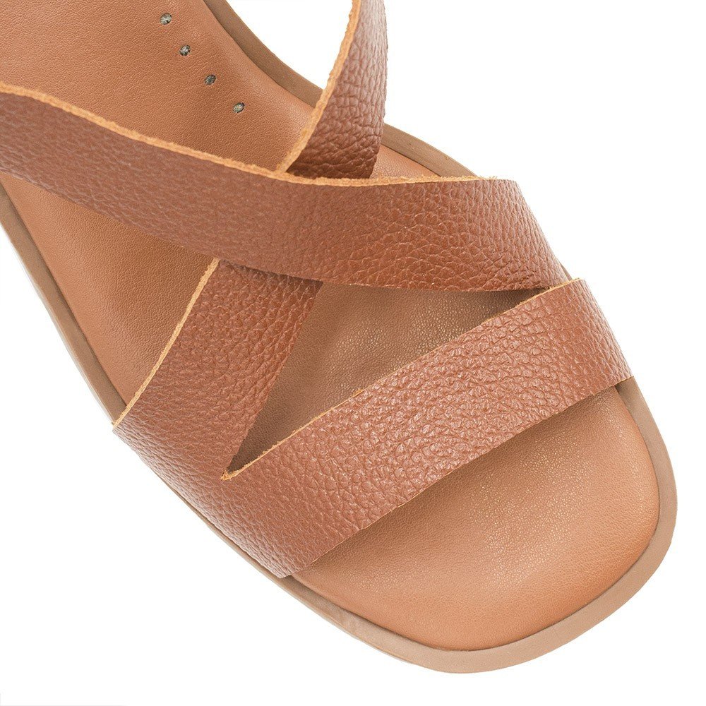 Sandália Zatta Cruzada Couro Eloah Caramelo Marrom 5