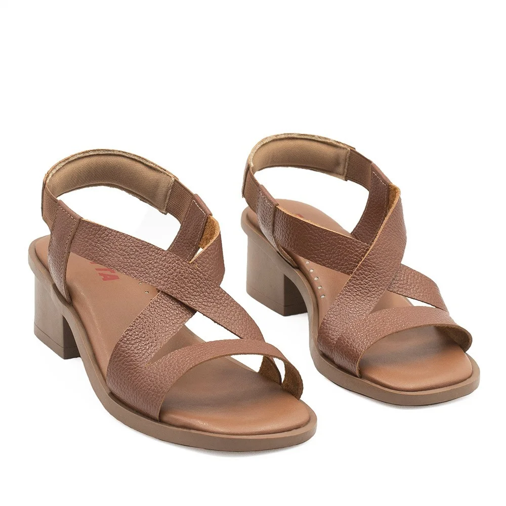 Sandália Zatta Cruzada Couro Eloah Caramelo Marrom 4