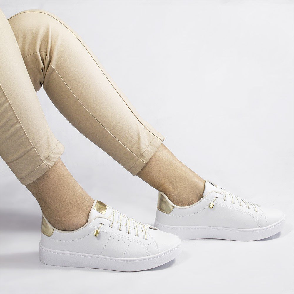Tênis Zatta Casual Brilho Carlota Dourado Branco 1