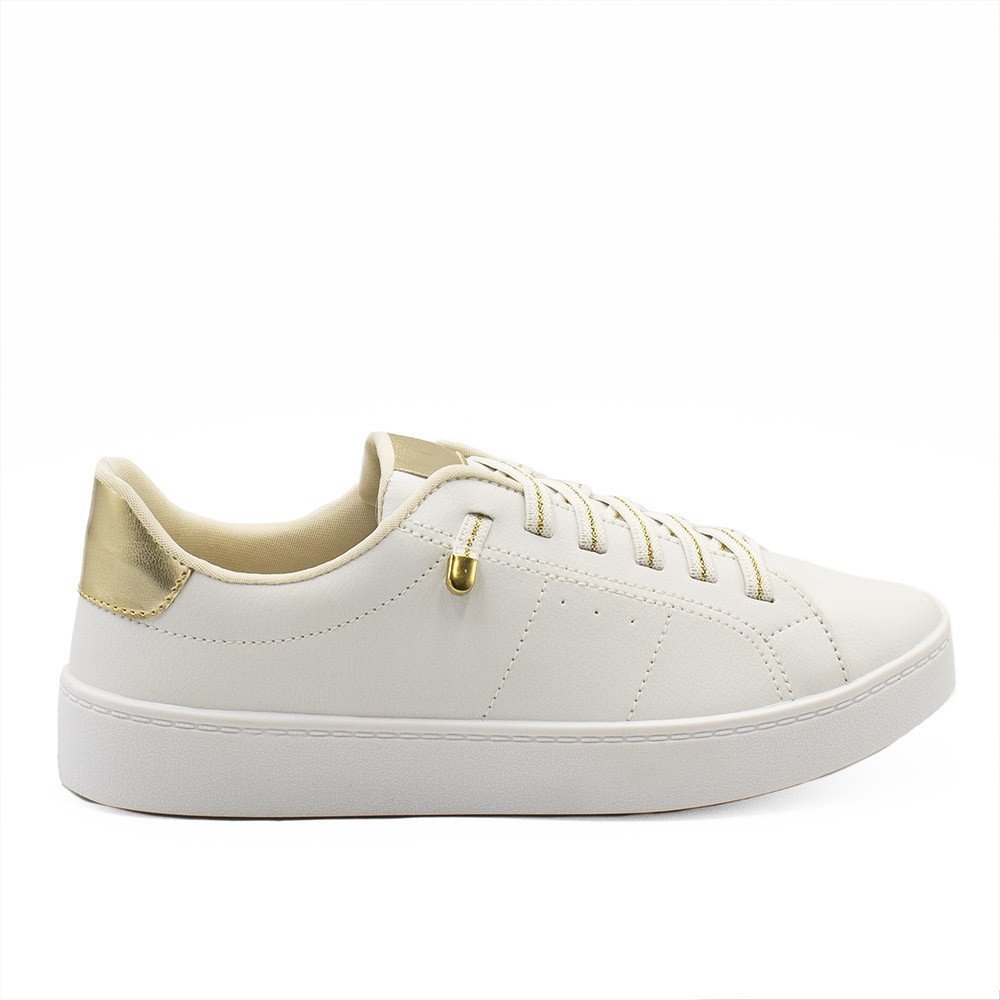 Tênis Zatta Casual Brilho Carlota Dourado Branco 2