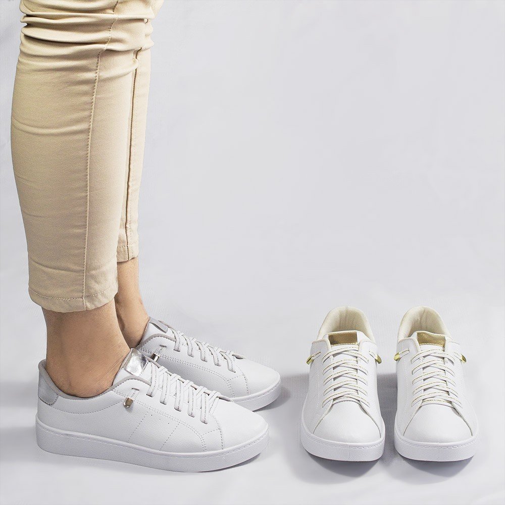 Tênis Zatta Casual Brilho Carlota Dourado Branco 10