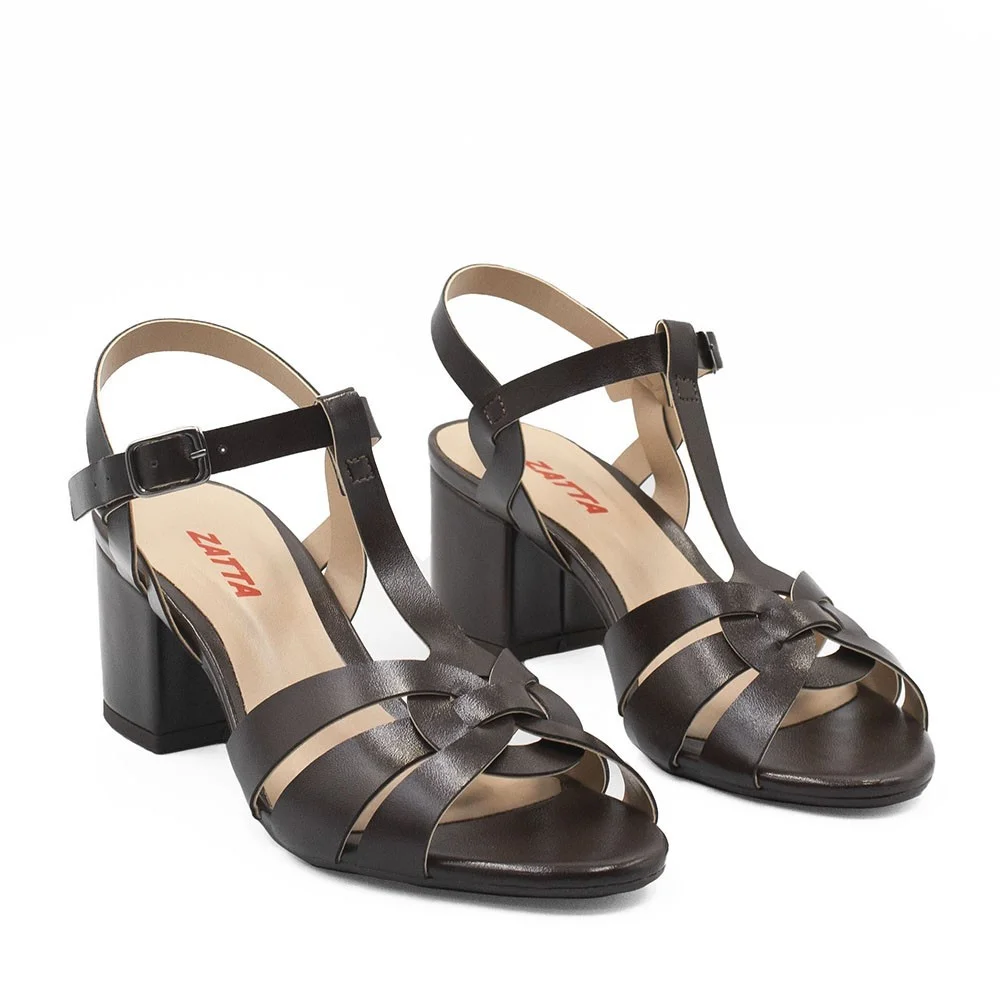 Sandália Zatta Salto Bloco Ester Marrom Marrom 5