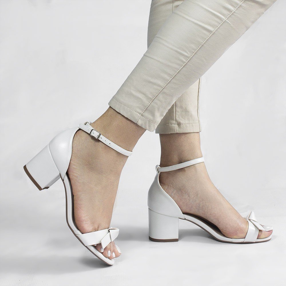 Sandália Zatta Salto Bloco  Laço Yumi Off White Branco 2