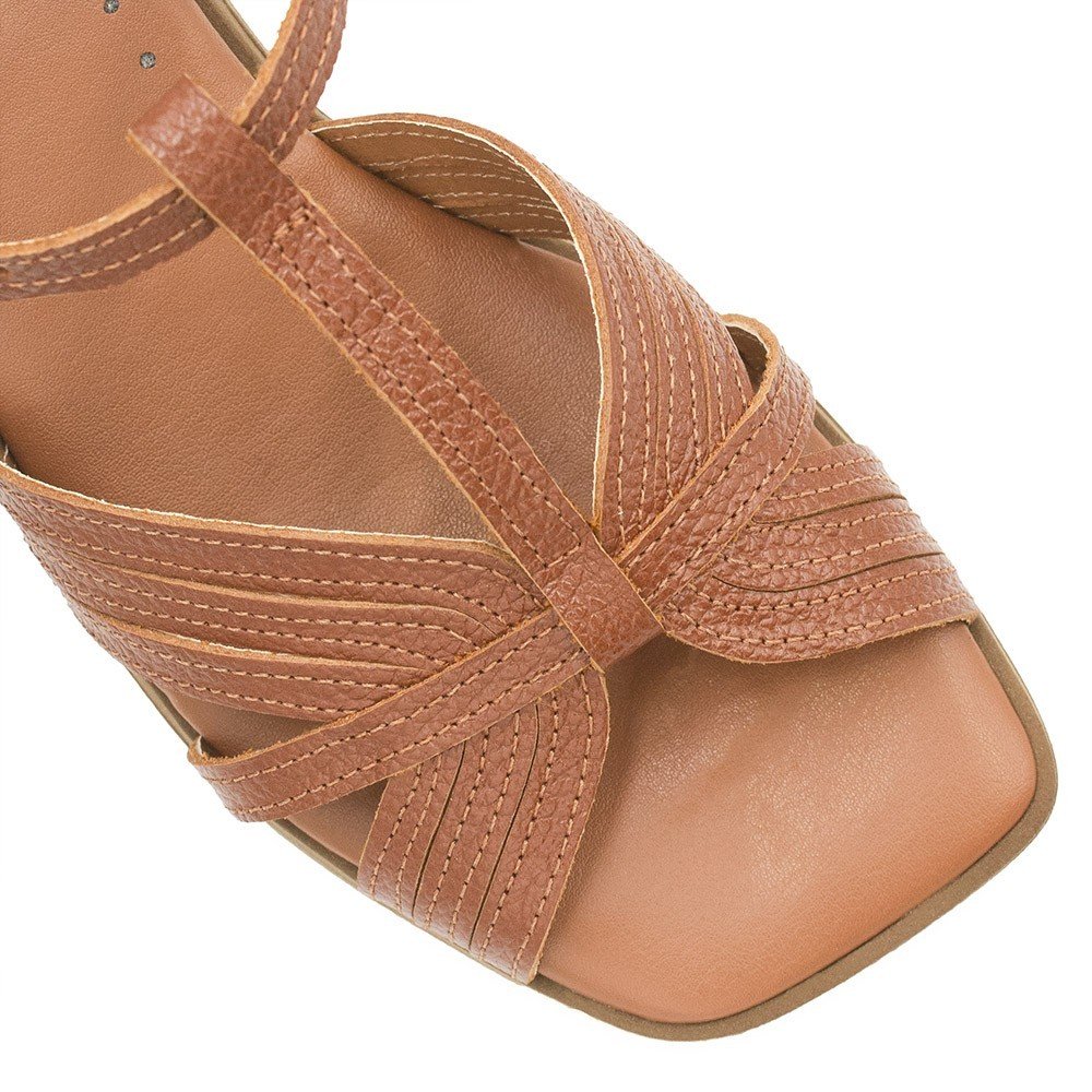 Sandália Zatta Couro Salto Bloco Édna Caramelo Preto 7