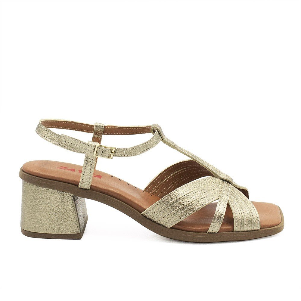 Sandália Zatta Couro Salto Bloco Édna Dourada Dourado 2