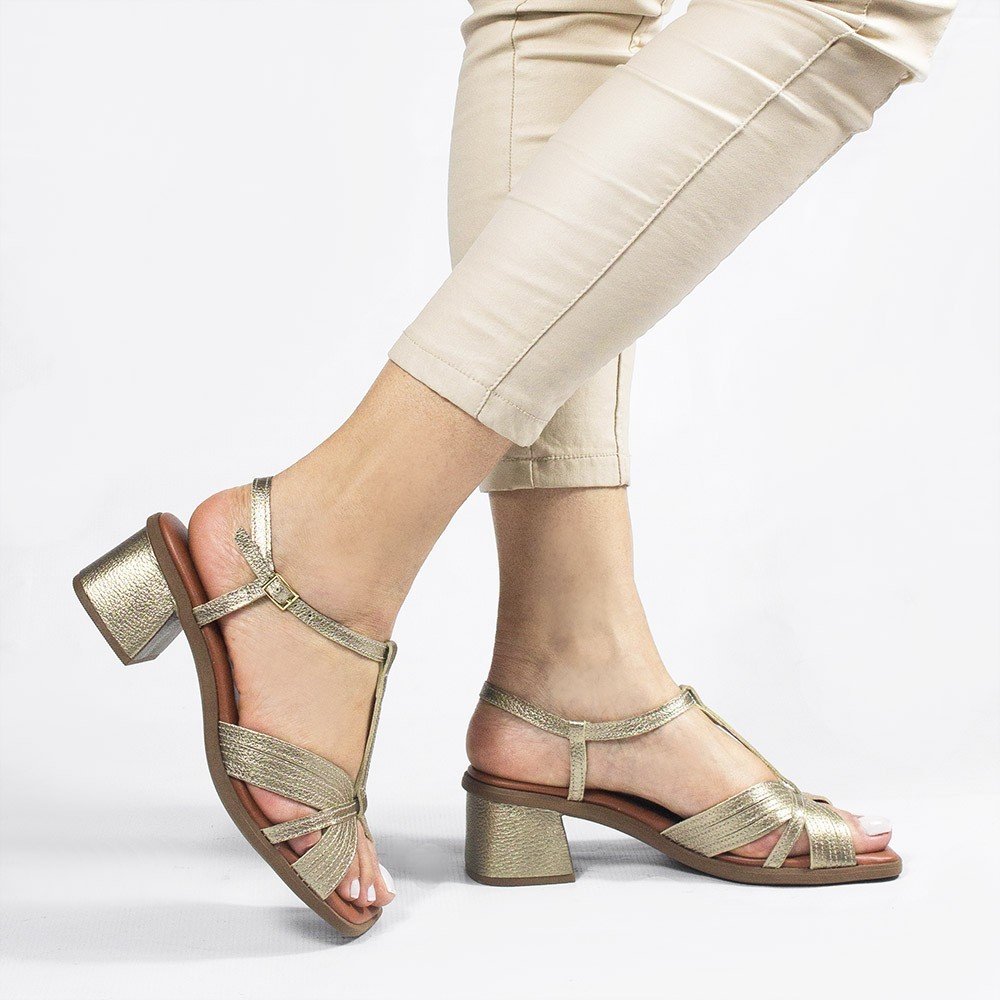 Sandália Zatta Couro Salto Bloco Édna Dourada Dourado 4