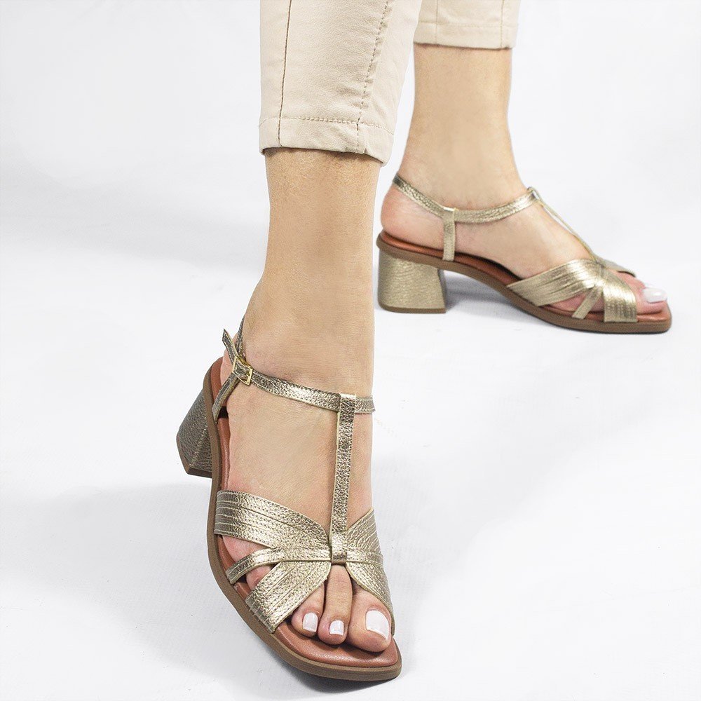 Sandália Zatta Couro Salto Bloco Édna Dourada Dourado 5