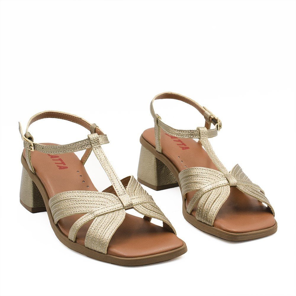 Sandália Zatta Couro Salto Bloco Édna Dourada Dourado 7