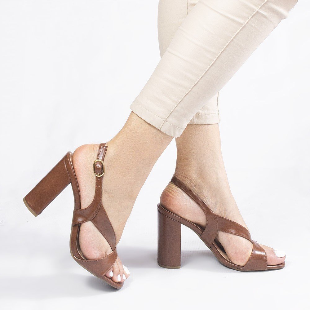 Sandália Zatta Salto Bloco Alta Lara Caramelo Marrom 4