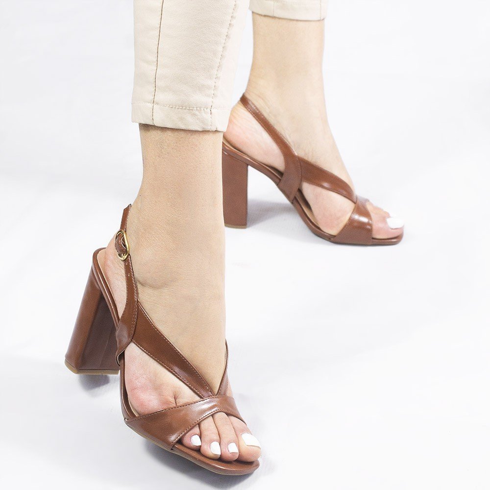 Sandália Zatta Salto Bloco Alta Lara Caramelo Marrom 5