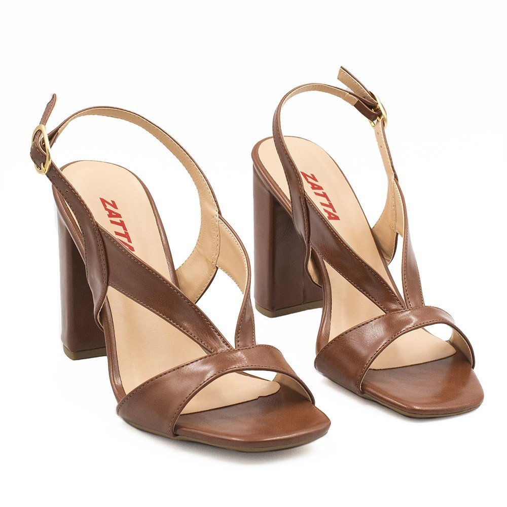 Sandália Zatta Salto Bloco Alta Lara Caramelo Marrom 6