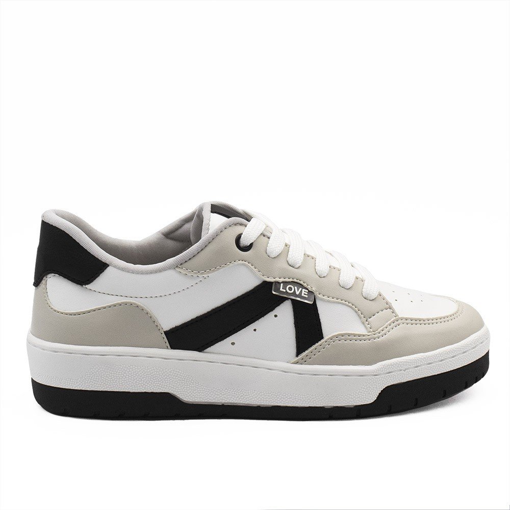 Tênis Zatta Casual Cadarço Lyandra Bicolor Preto e Branco Branco/Cinza/Preto 2