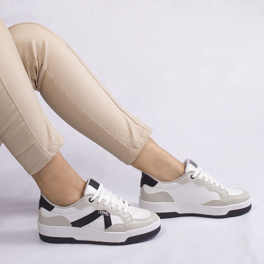 Tênis Zatta Casual Cadarço Lyandra Bicolor Preto e Branco Branco/Cinza/Preto 4