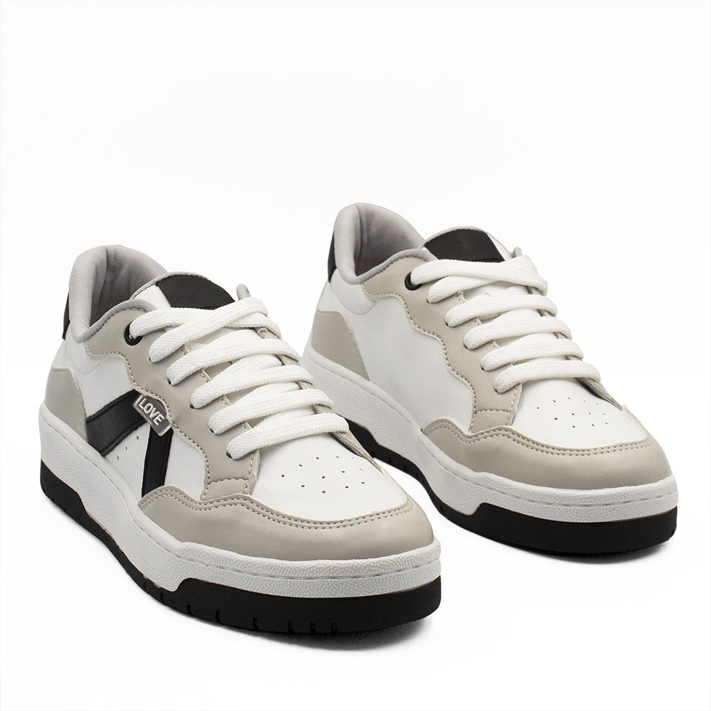 Tênis Zatta Casual Cadarço Lyandra Bicolor Preto e Branco Branco/Cinza/Preto 9