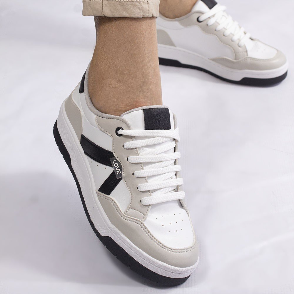 Tênis Zatta Casual Cadarço Lyandra Bicolor Preto e Branco Branco/Cinza/Preto 6