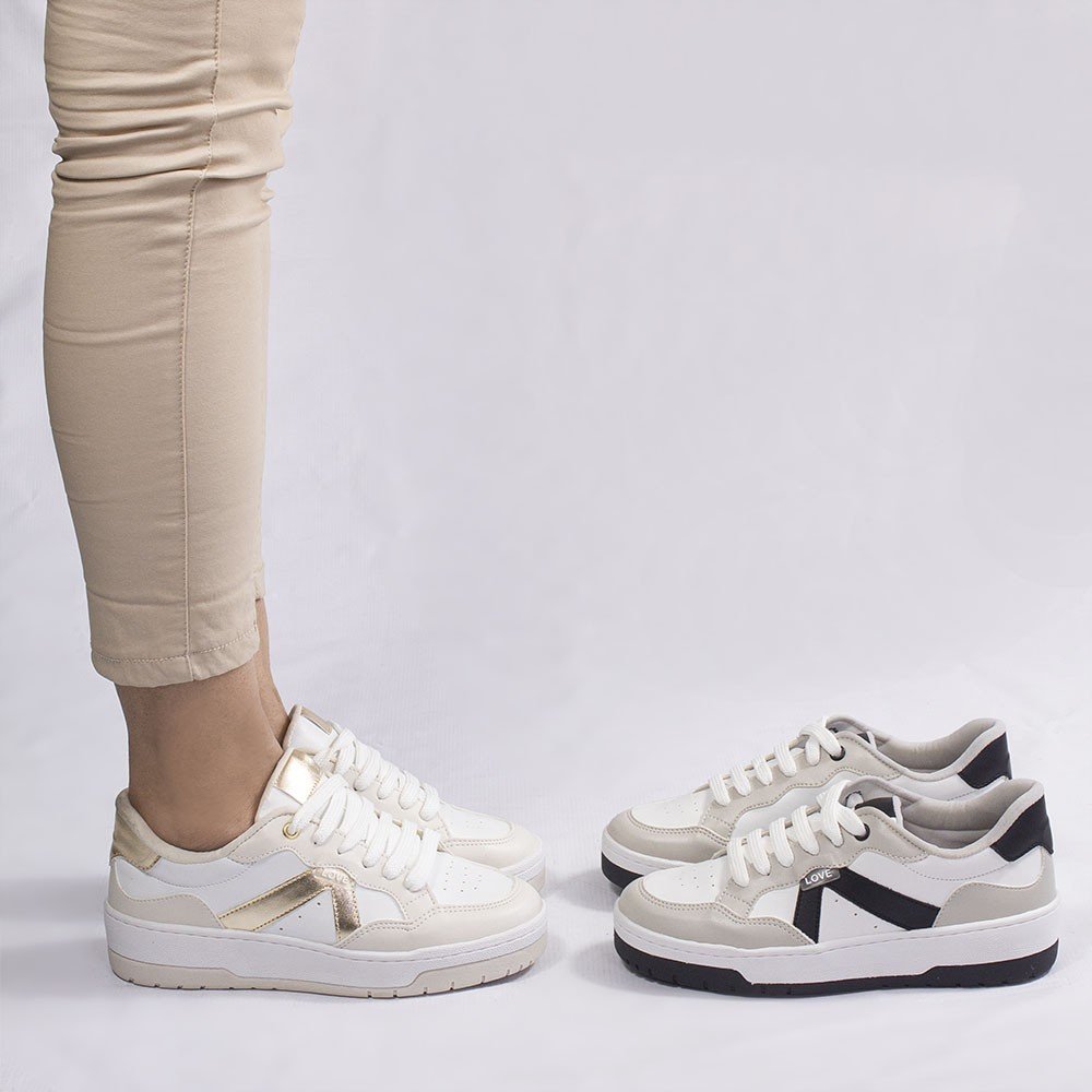 Tênis Zatta Casual Cadarço Lyandra Bicolor Preto e Branco Branco/Cinza/Preto 9