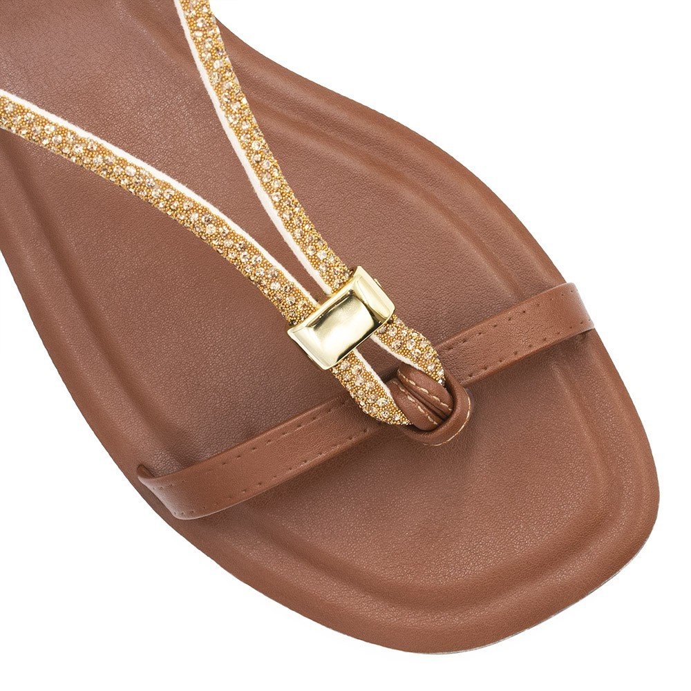 Sandália Zatta Salto Bloco Baixo Eliza Nude Marrom/Dourado 3