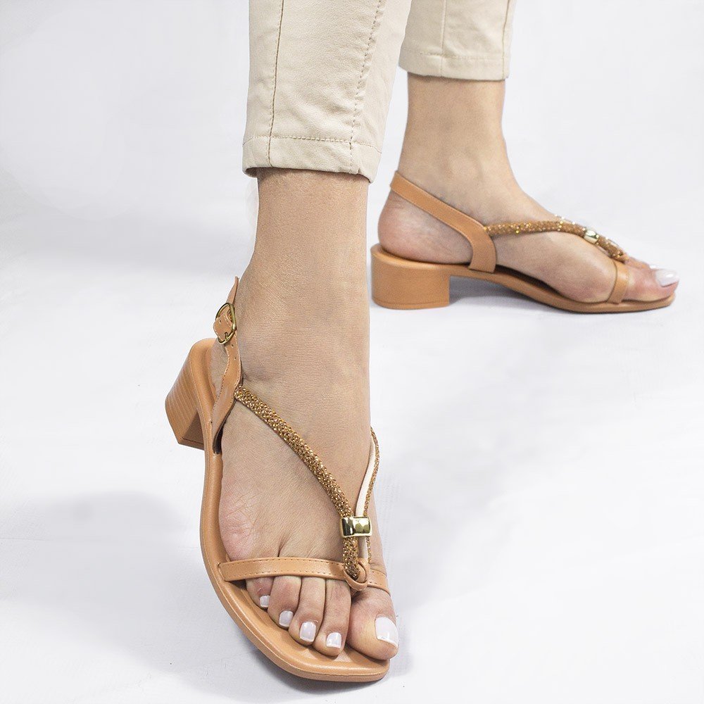 Sandália Zatta Salto Bloco Baixo Eliza Nude Marrom/Dourado 5