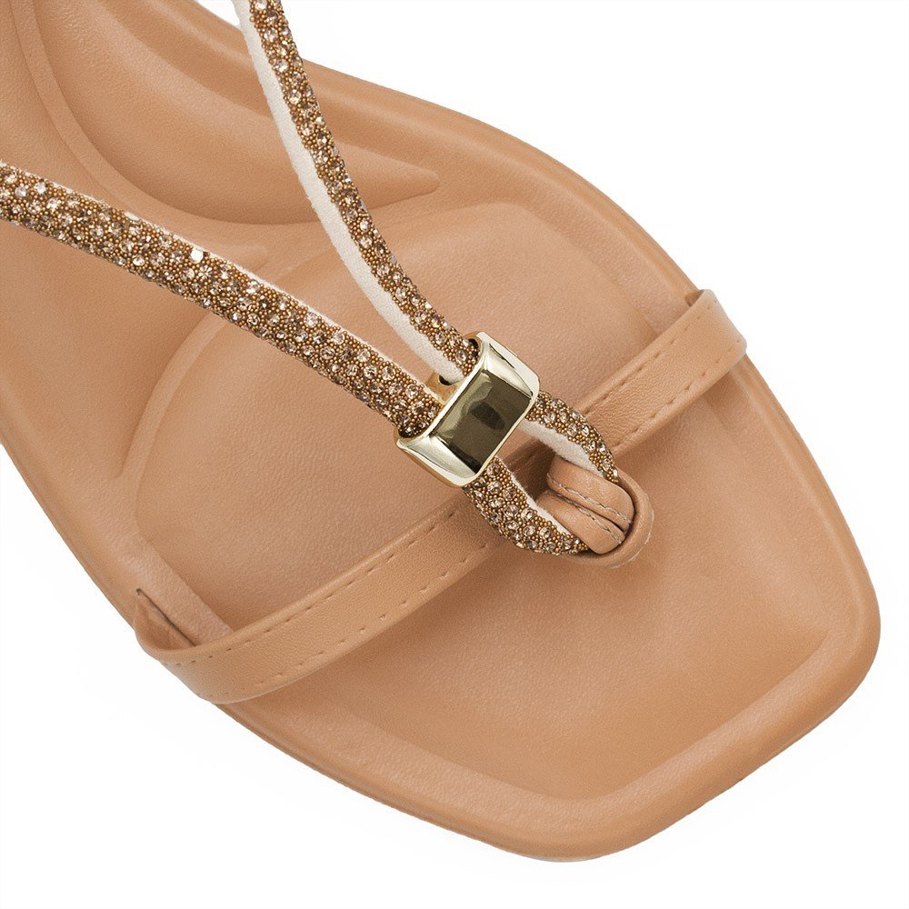 Sandália Zatta Salto Bloco Baixo Eliza Nude Marrom/Dourado 7