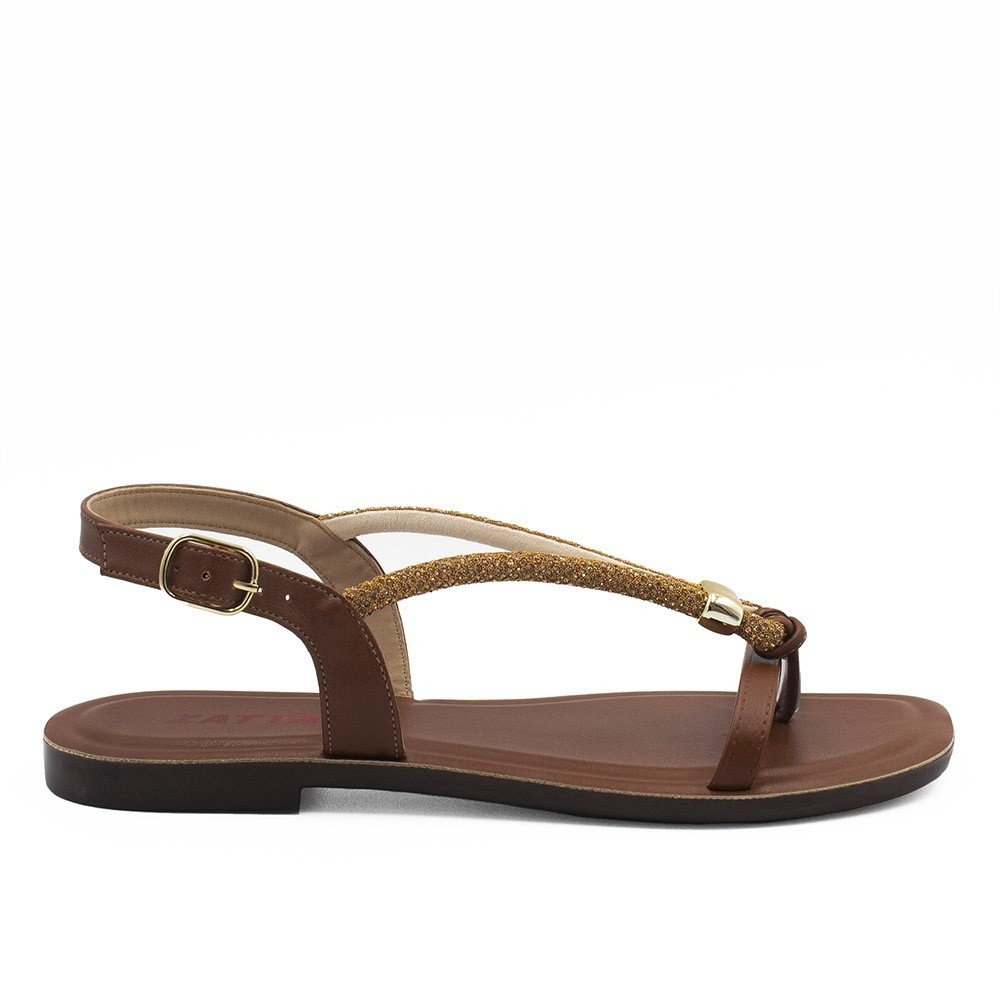 Sandália Zatta Salto Bloco Baixo Eliza Nude Marrom/Dourado 9