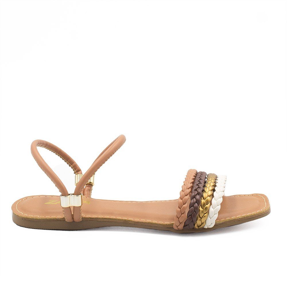 Sandália Zatta Rasteira 3 Tiras Trançadas Blair Nude Nude 3