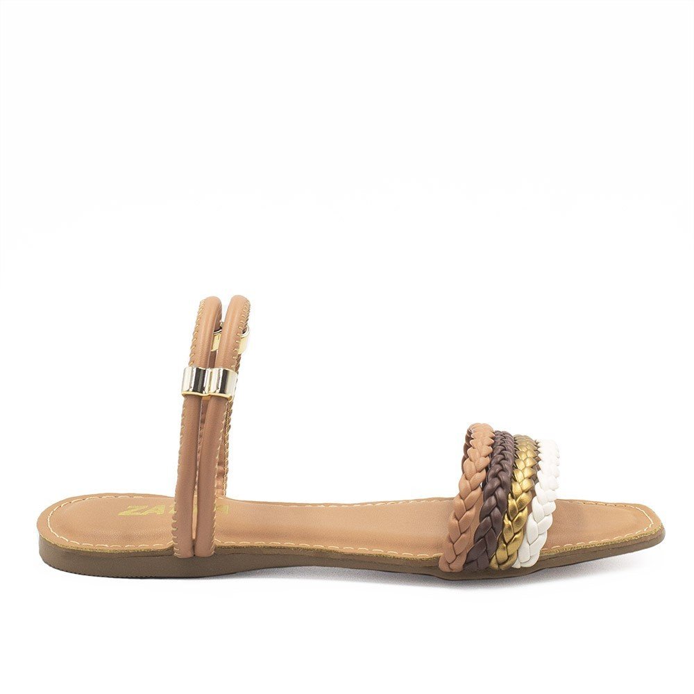 Sandália Zatta Rasteira 3 Tiras Trançadas Blair Nude Nude 5