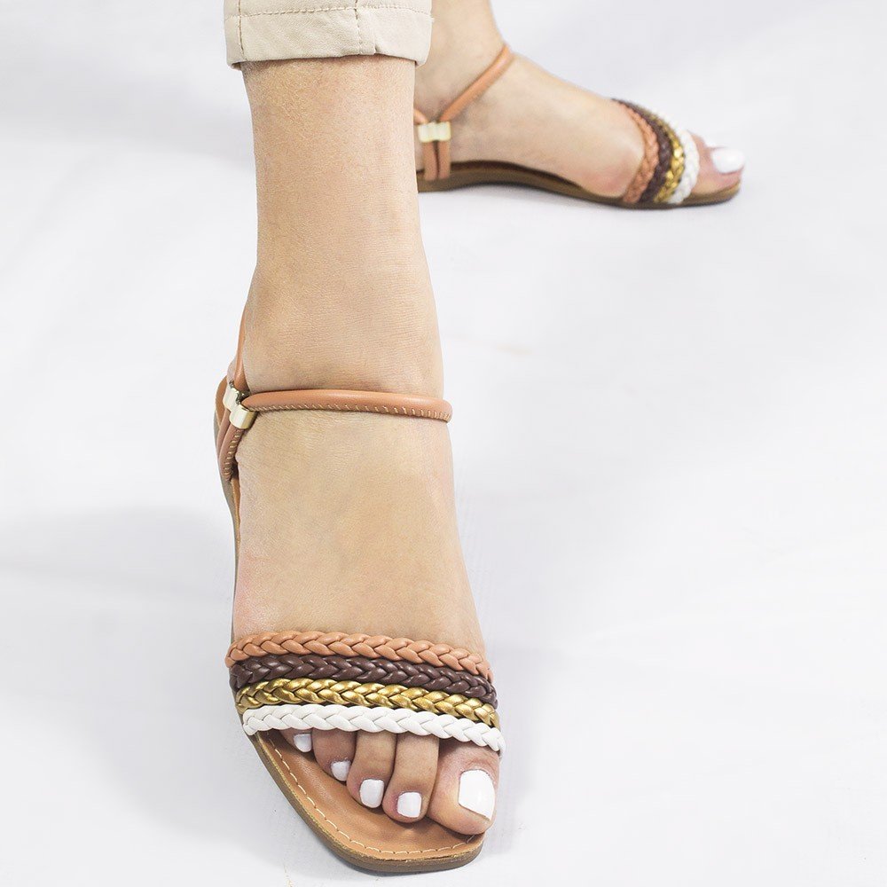 Sandália Zatta Rasteira 3 Tiras Trançadas Blair Nude Nude 6