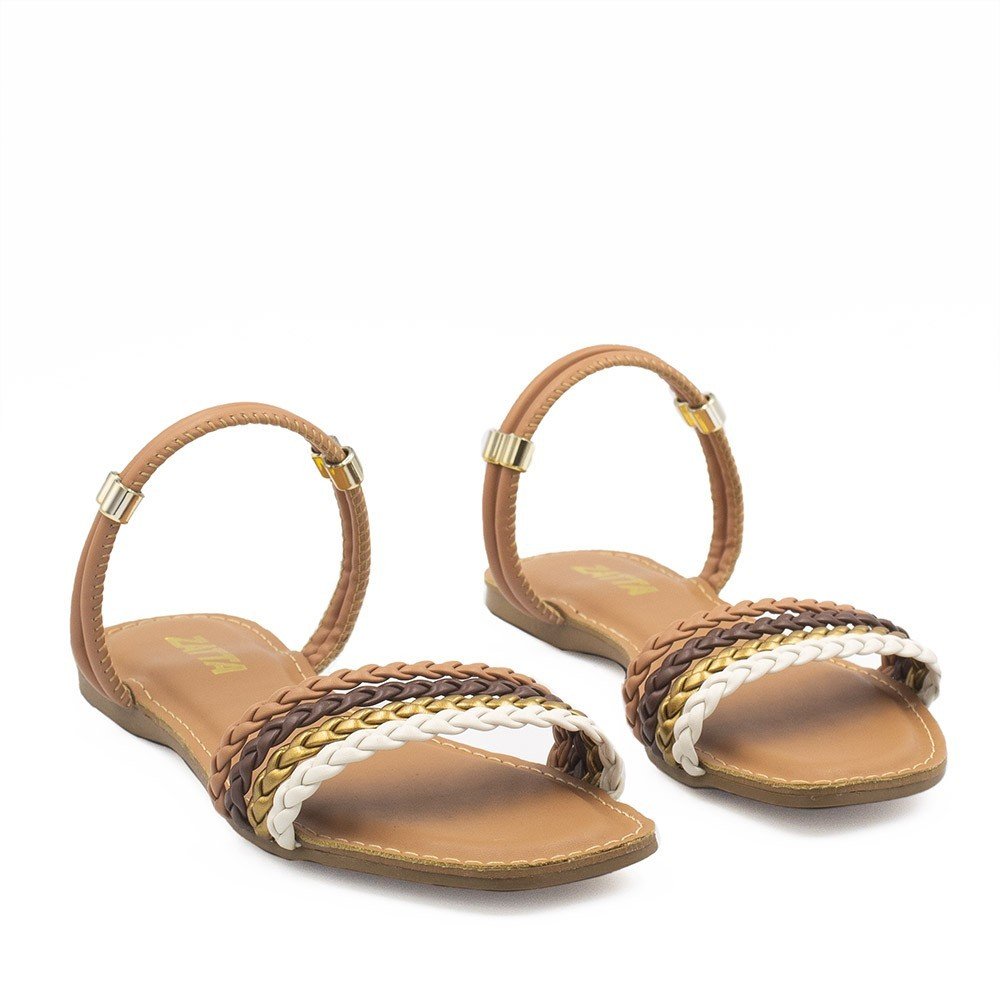 Sandália Zatta Rasteira 3 Tiras Trançadas Blair Nude Nude 8