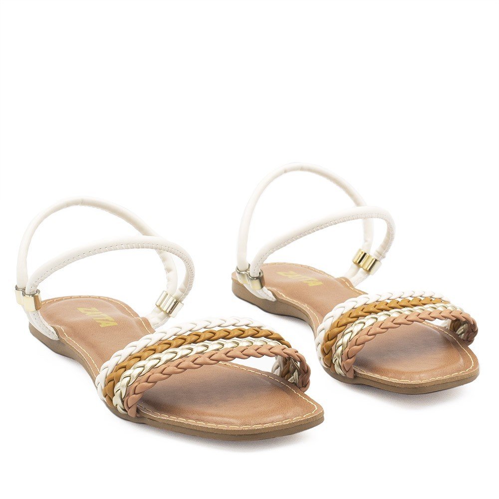 Sandália Zatta Rasteira 3 Tiras Trançadas Blair Off White Branco/Marrom 5