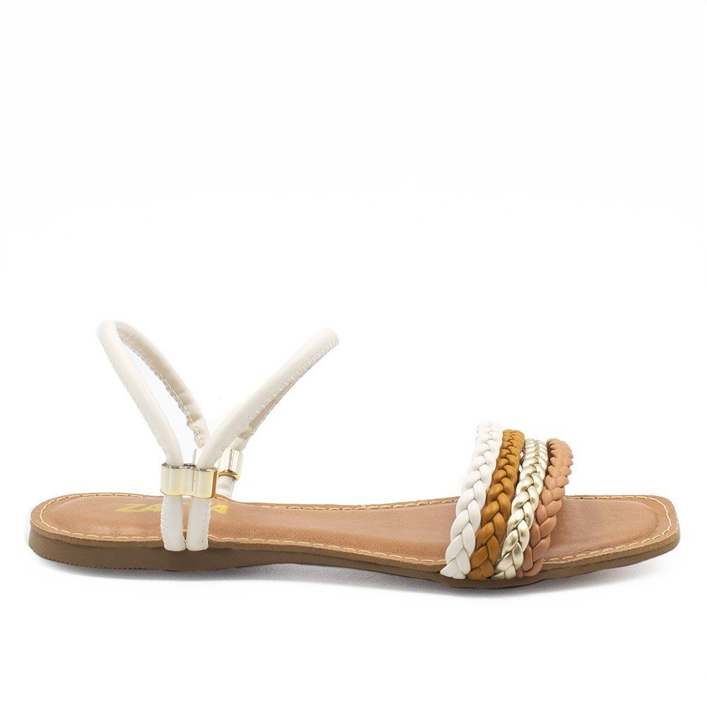 Sandália Zatta Rasteira 3 Tiras Trançadas Blair Off White Branco/Marrom 6