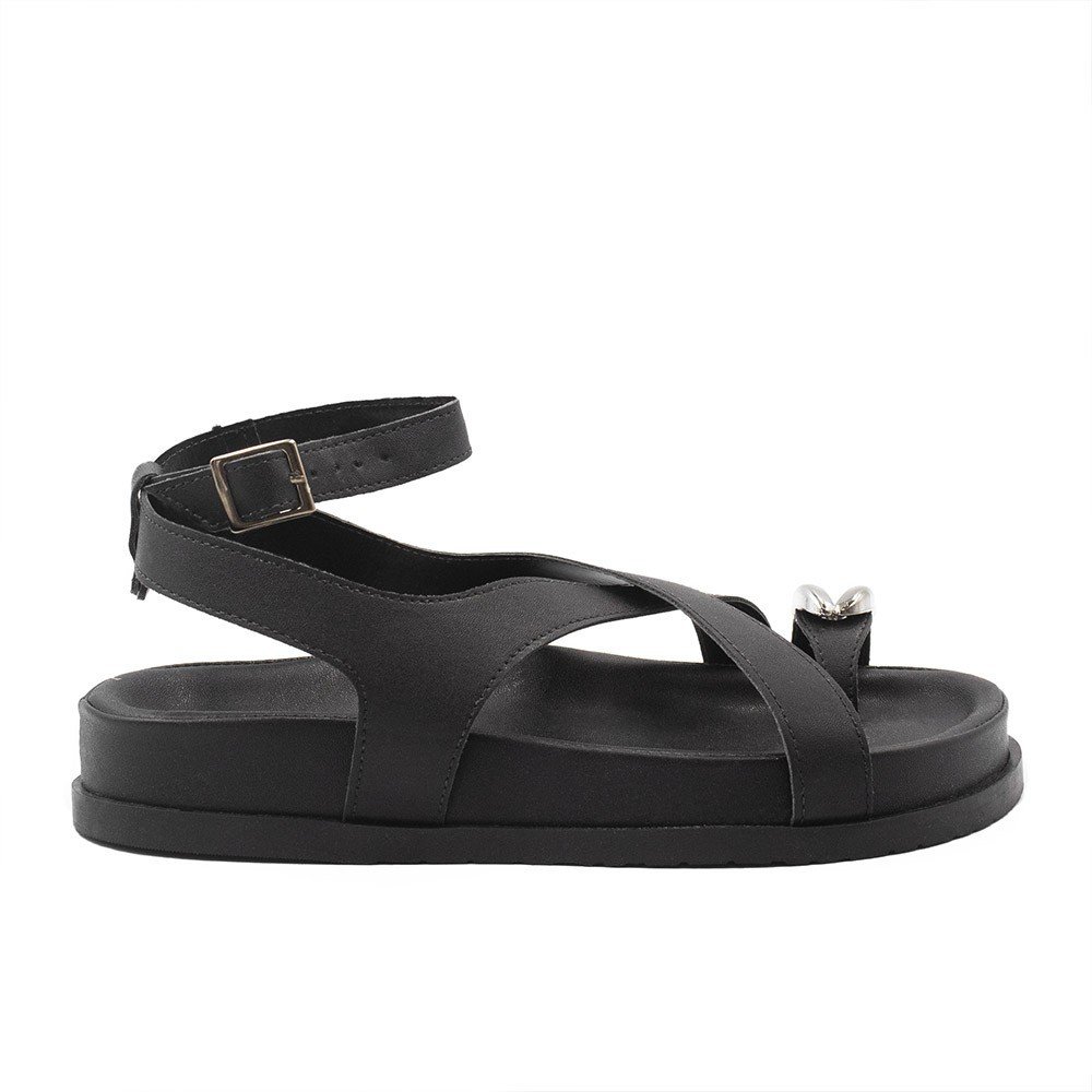 Sandália Papete Zatta  Dedo Enfeite Metalizado Agnes Preta