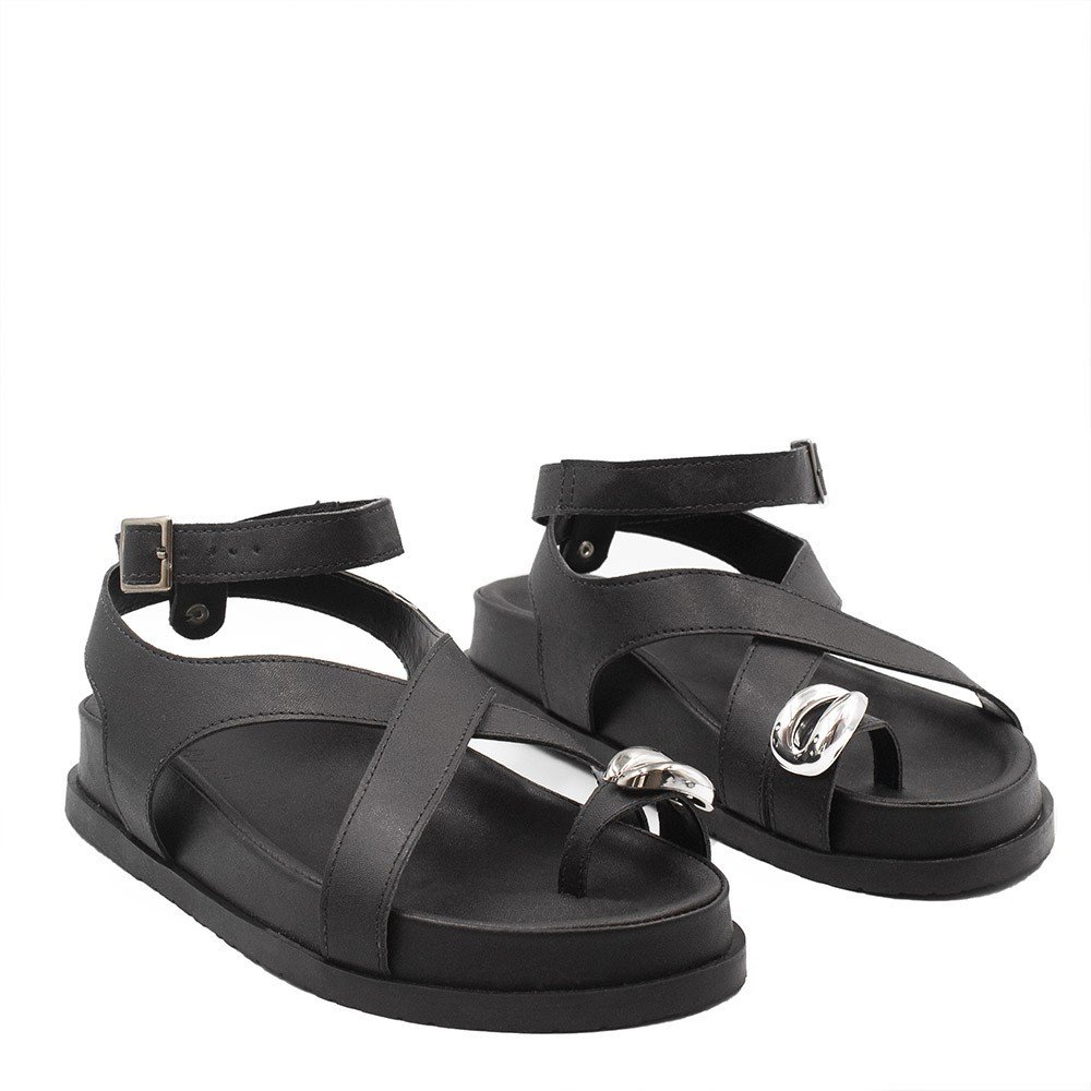 Sandália Papete Zatta  Dedo Enfeite Metalizado Agnes Preta Preto 3