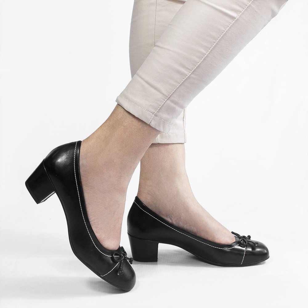 Sapato Zatta Retrô Salto Bloco Laço Rosa Preto Preto 4