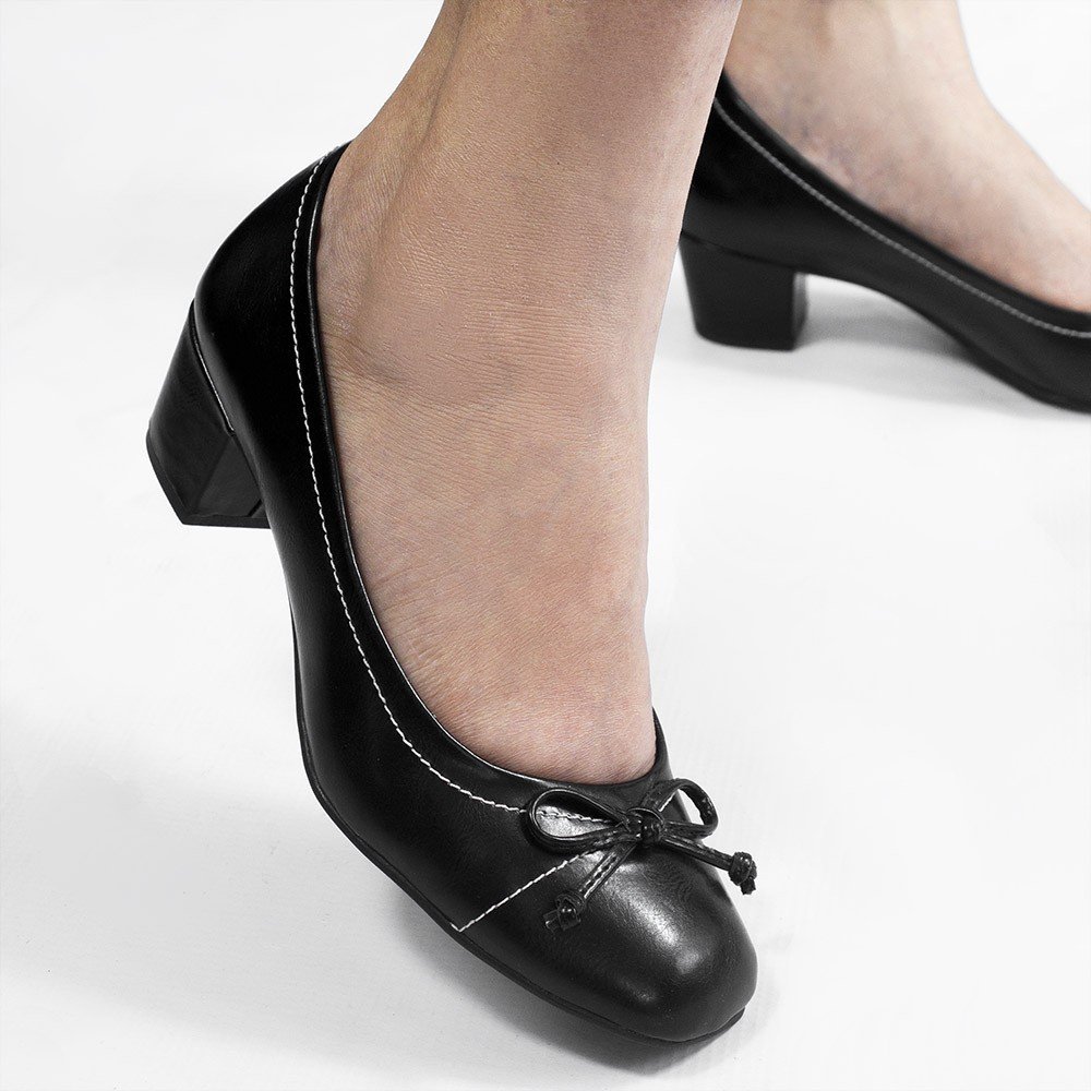 Sapato Zatta Retrô Salto Bloco Laço Rosa Preto Preto 5