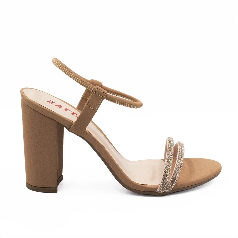 Sandália Salto Alto Tiras Strass Bruna Nude Nude 2