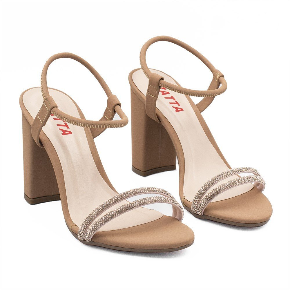 Sandália Salto Alto Tiras Strass Bruna Nude Nude 6