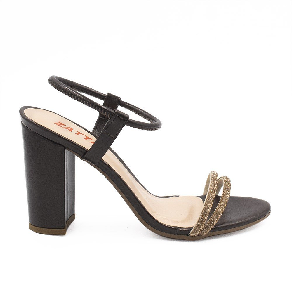 Sandália Salto Alto Tiras Strass Bruna Marrom Marrom 2