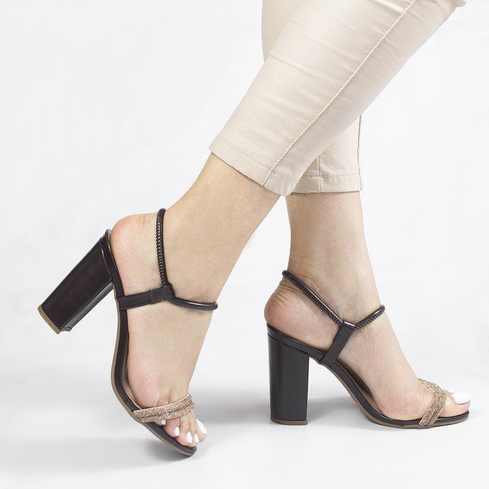 Sandália Salto Alto Tiras Strass Bruna Marrom Marrom 4