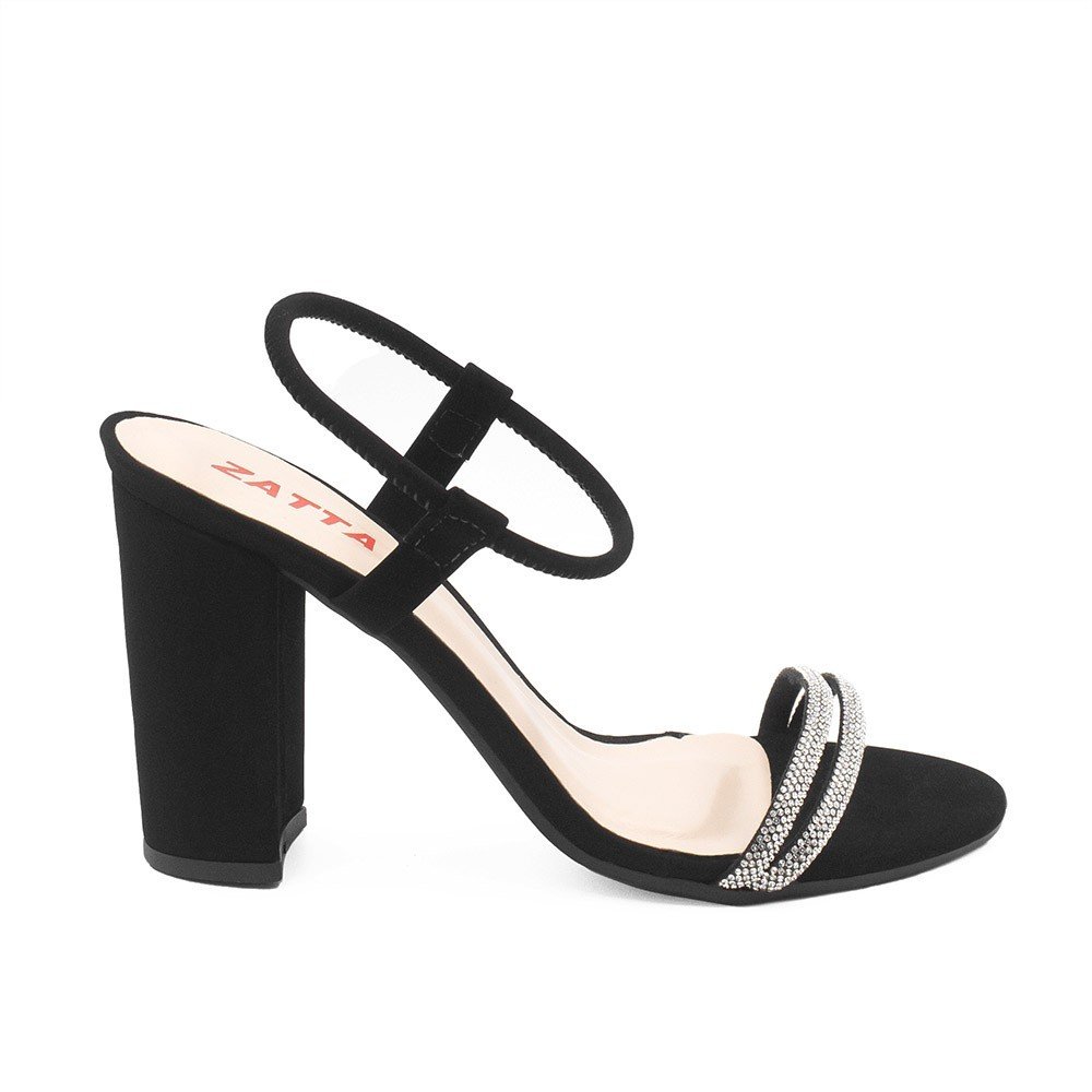 Sandália Salto Alto Tiras Strass Bruna Preto Nobuck Preto 2