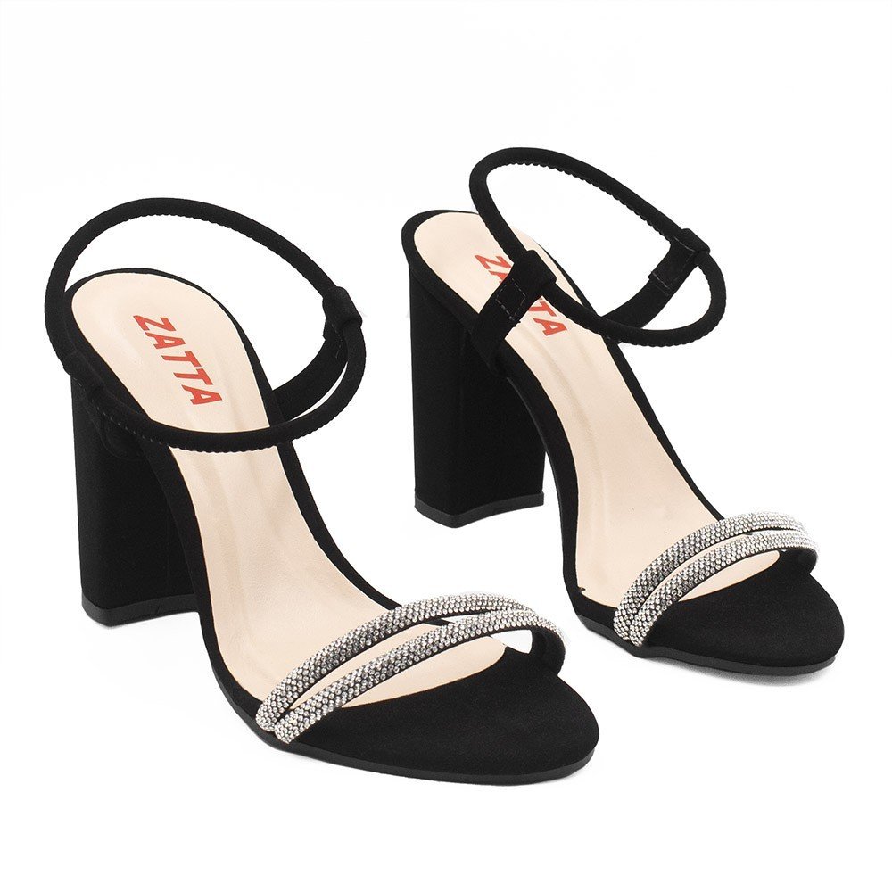 Sandália Salto Alto Tiras Strass Bruna Preto Nobuck Preto 6