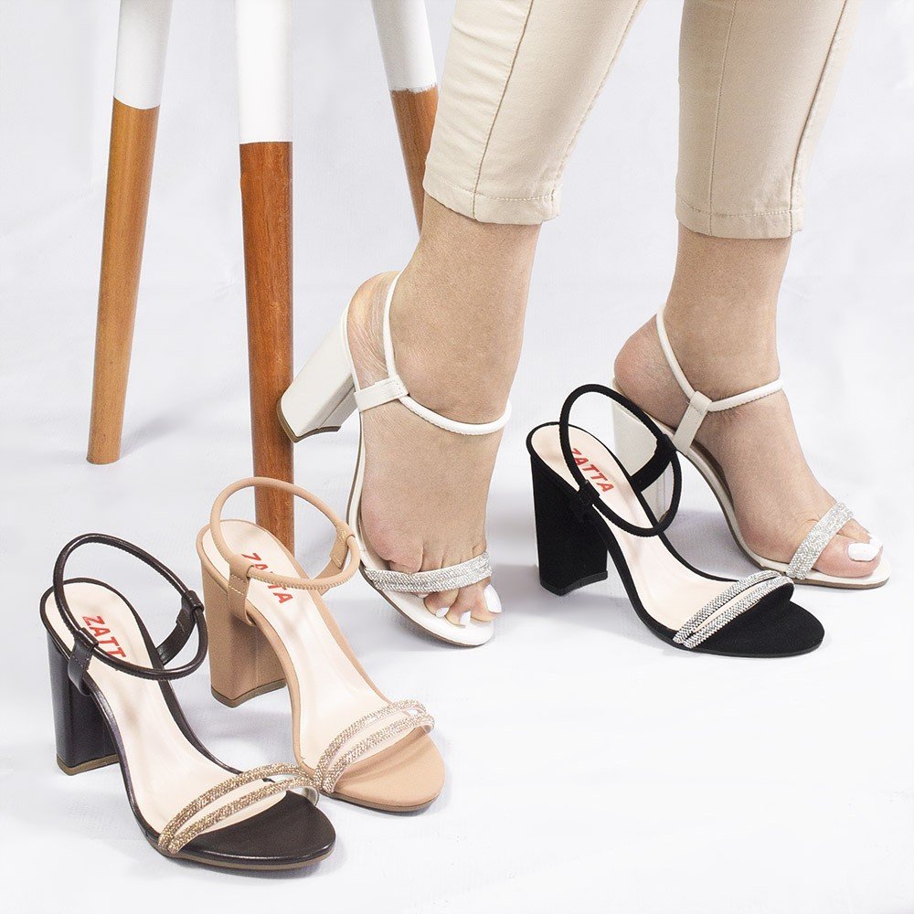 Sandália Salto Alto Tiras Strass Bruna Preto Nobuck Preto 9