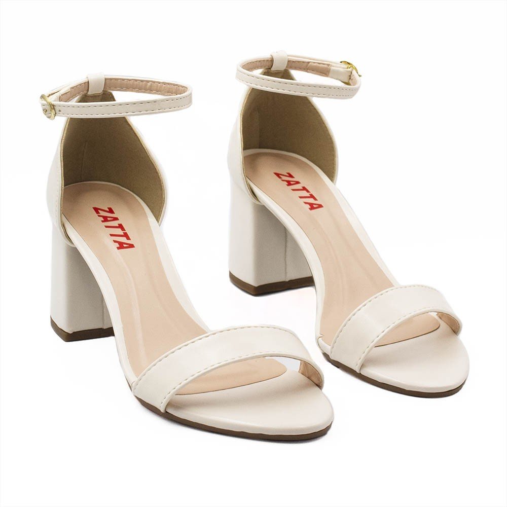 Sandália Zatta Salto Bloco Médio Suzana Off White Branco 7