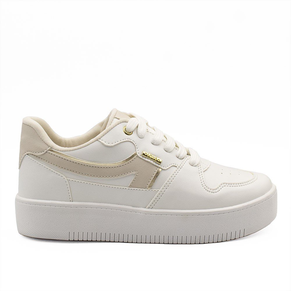 Tênis Zatta Casual Flatform Detalhe Lateral Cléia Branco e Dourado Branco 3