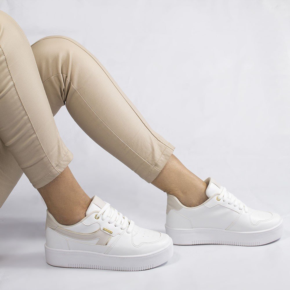Tênis Zatta Casual Flatform Detalhe Lateral Cléia Branco e Dourado Branco 4