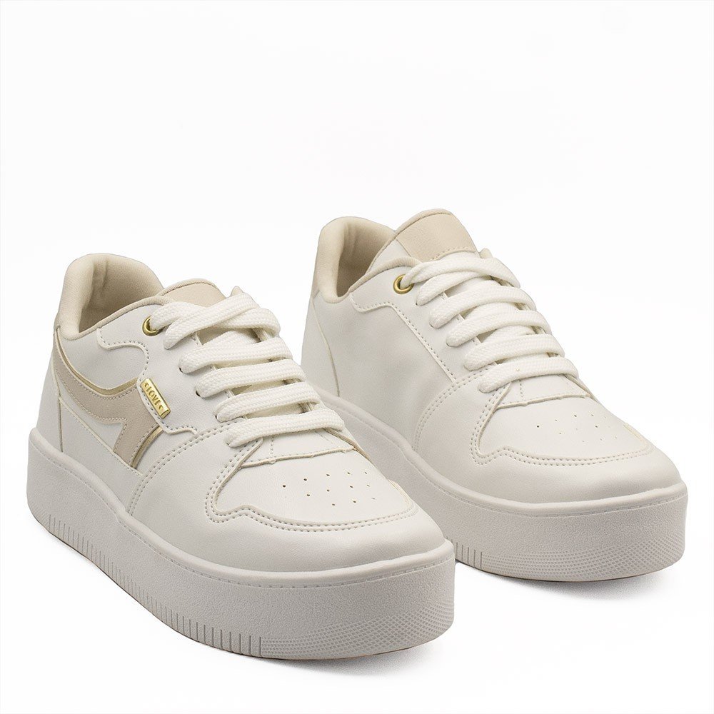 Tênis Zatta Casual Flatform Detalhe Lateral Cléia Branco e Dourado Branco 7