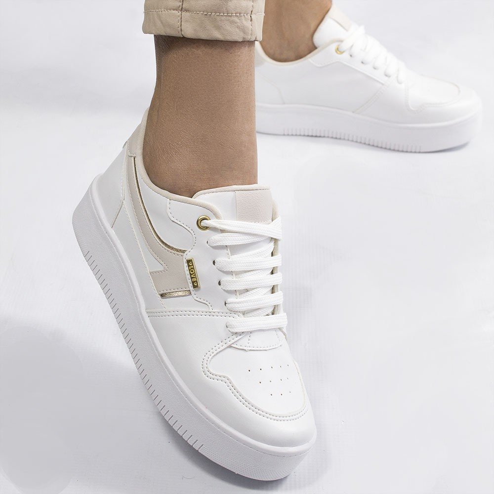 Tênis Zatta Casual Flatform Detalhe Lateral Cléia Branco e Dourado Branco 8