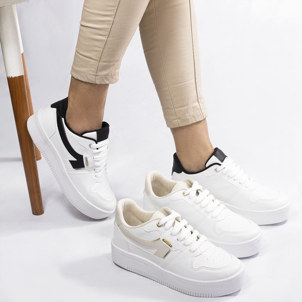 Tênis Zatta Casual Flatform Detalhe Lateral Cléia Branco e Dourado Branco 10