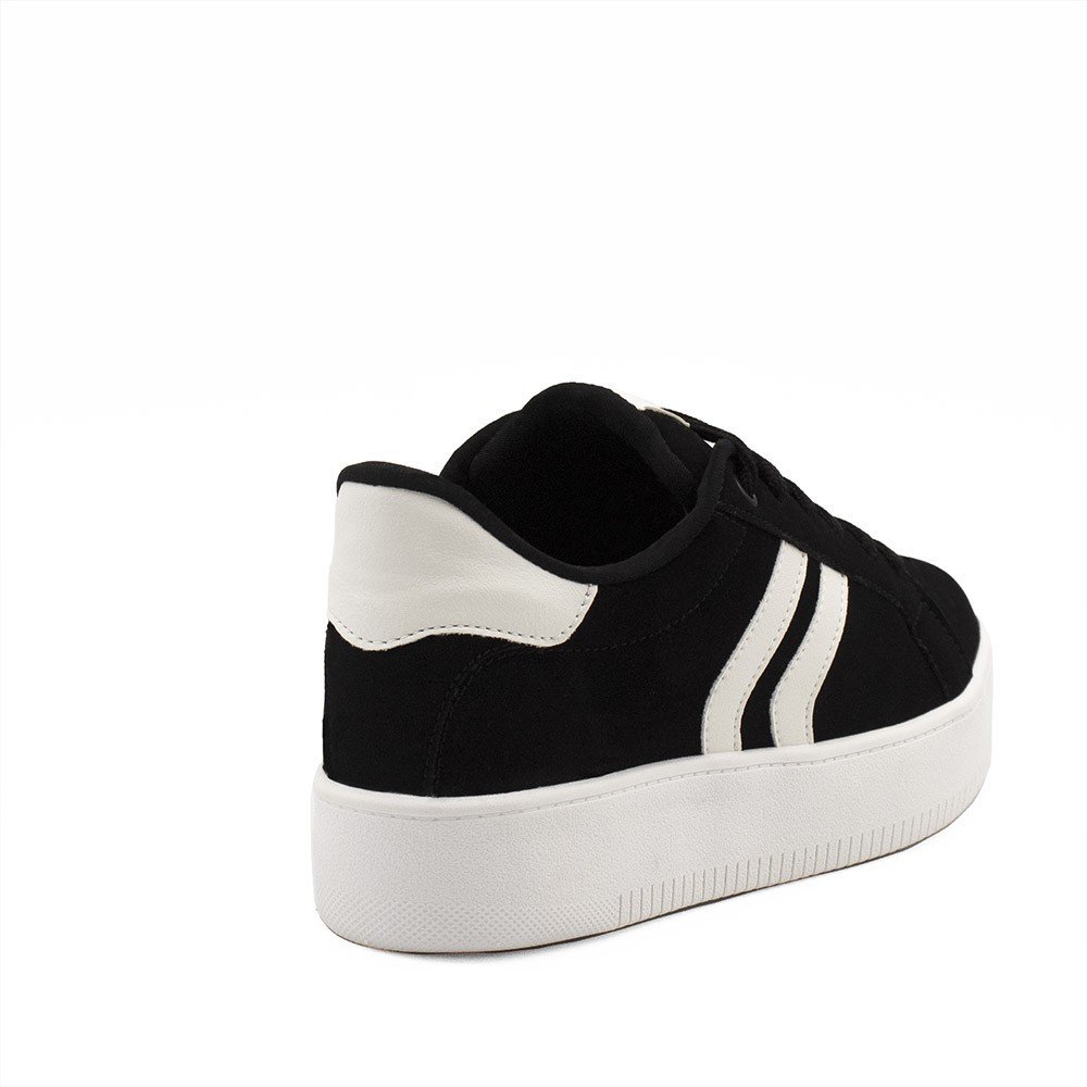 Tênis Casual  Duas Listras Lateral Lídia Nobuck Preto Preto/Branco 5