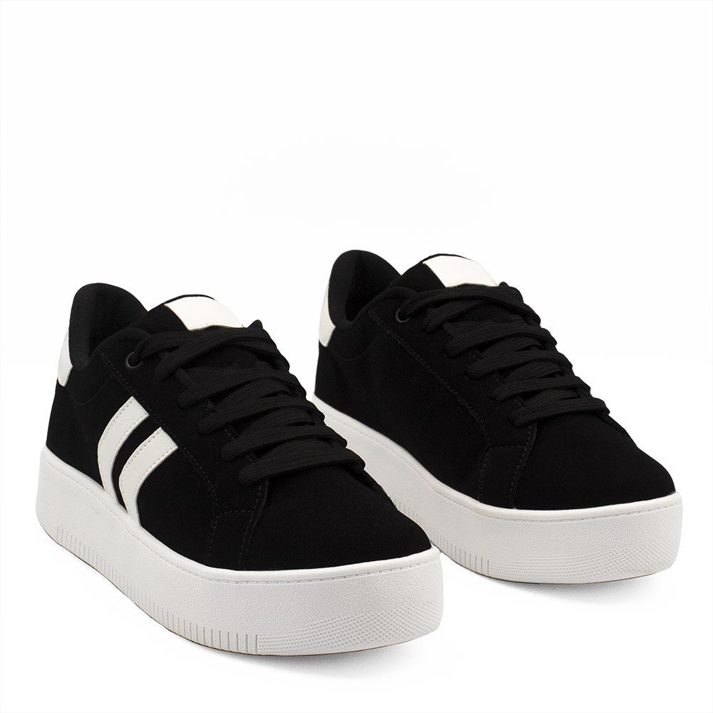 Tênis Casual  Duas Listras Lateral Lídia Nobuck Preto Preto/Branco 9